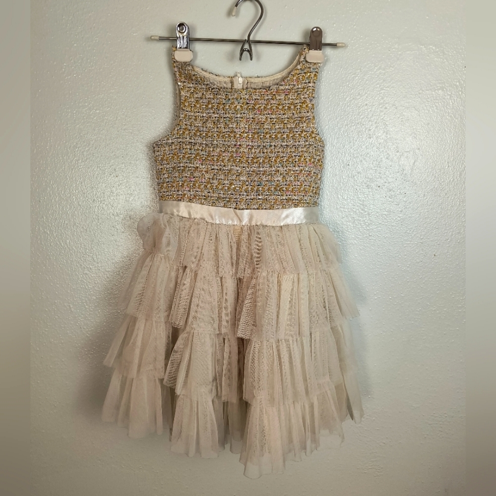 Nanette Lepore Girls Tweed Tutu Layered Party Dress M(10-12) Gold Tan